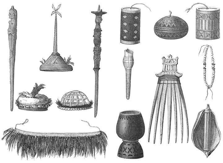 Wapenen, gereedschappen en versierselen der Papoeas.