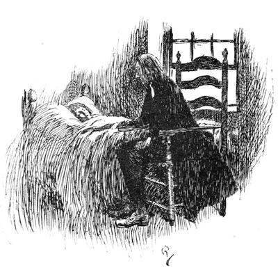 Man sitting at bedside of sleeping child