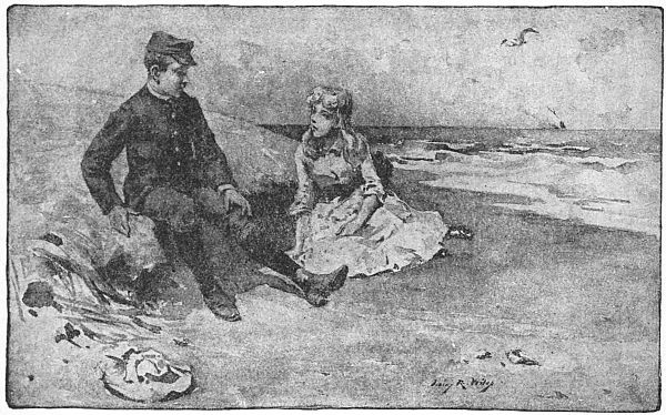 man and child sittin gon shore