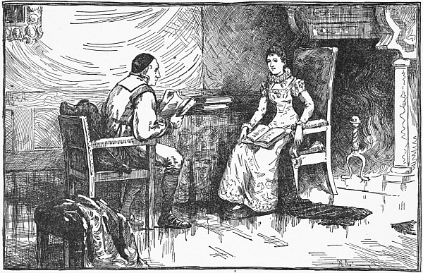 young woman being taught by priest or bishop