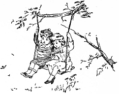 two children in tree swing