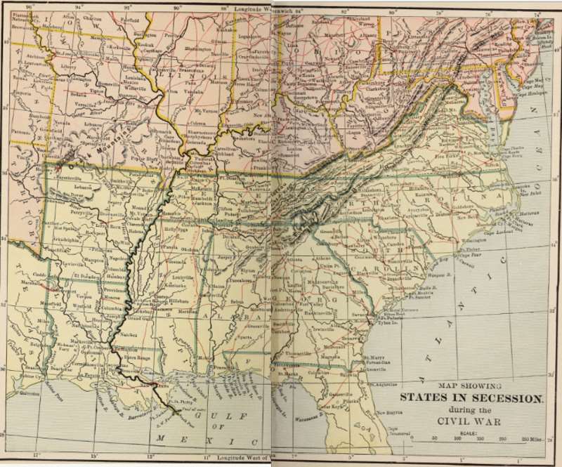 MAP SHOWING STATES IN SECESSION during the CIVIL WAR