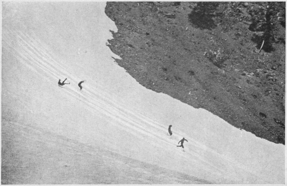 The Boys Sliding down Wizard Island Crater. (Enlarged from a Movie)