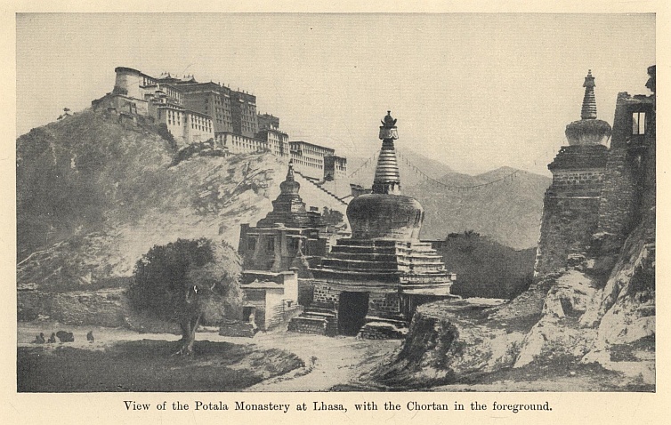 View of the Potala Monastery at Lhasa, with the Chortan in the foreground.