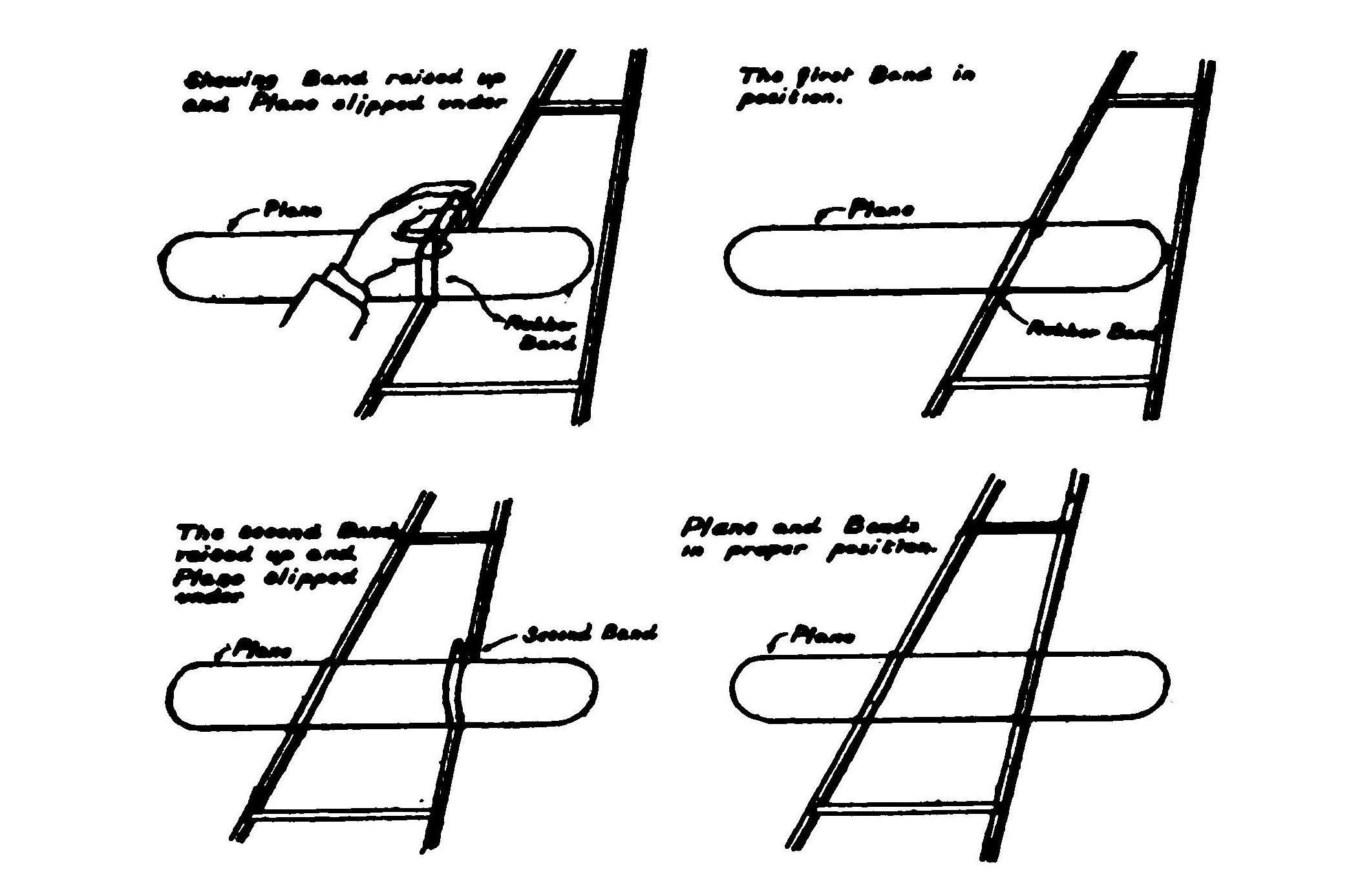 FIG. 53. Method of holding plane to frame with rubber bands.