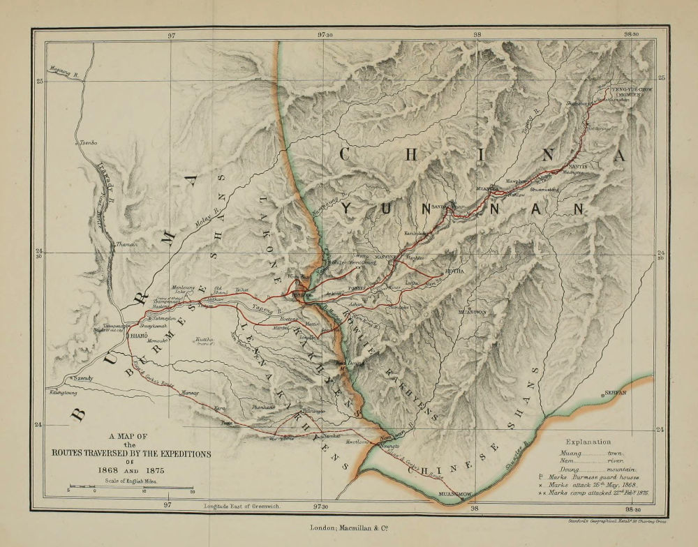 A map of the routes traversed by the expedititions of 1868 and 1875