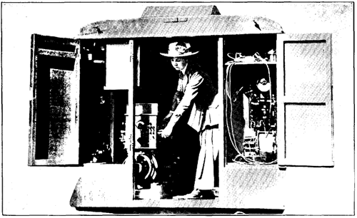 A useful blending of Allied women. Miss Kathleen Burke (Scotch) exhibiting the X-ray ambulance equipped by Mrs. Ayrlon (English) and Madame  Curie (French).