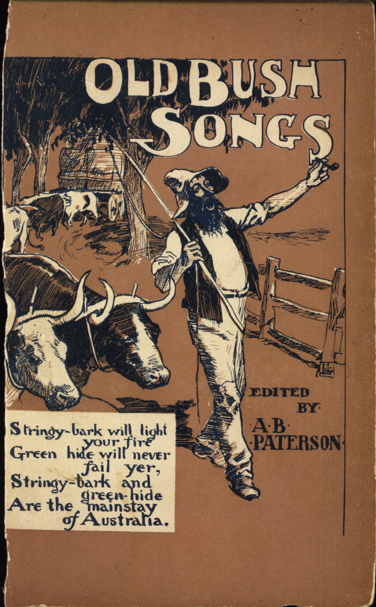 Man singing and leading cattle on a dirt road pulling a wagon.