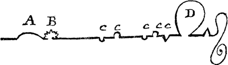 One very squiggly line across the page with loops marked A,B,C,C,C,C,C,D.