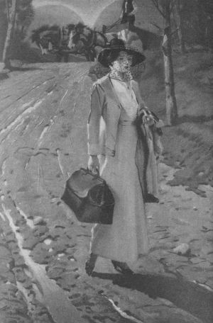 A tall, slim, exquisitely poised figure.... "Another o' them
Dotty Dimples come out to save the world. I thought I'd help eggicate her a
little, an' so I sent her to Bill's place. Oh, my Lord, I told her it was
respectable!"