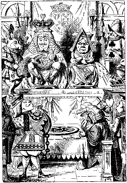 King and Queen inspecting tart in courtroom