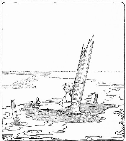 Boy tied to mast floating alone in water