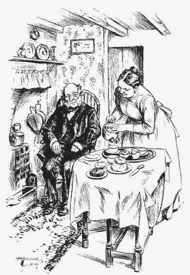 "Waited upon him at tea time as
though he had been a gentleman born"