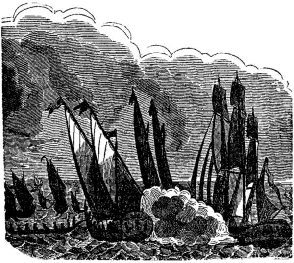 The Neried Frigate chasing a Fleet of Joassamee Dows