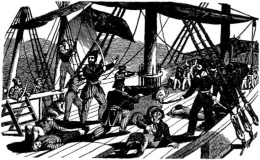 Lafitte and his crew clearing the decks of the Indiaman.