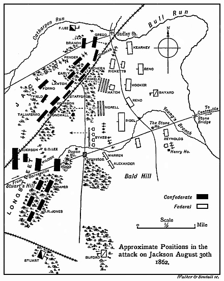 [Illustration: Map of
the approximate positions in the attack on Jackson, August 30th, 1862.]