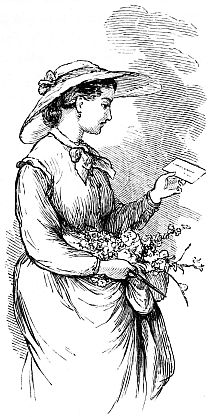 woman reading card that came with bouquet
