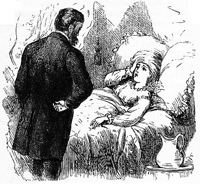 Girl in bed with man looking down at her