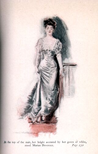 At the top of the stair, her height accented by her gown of white, stood Marian Devereux