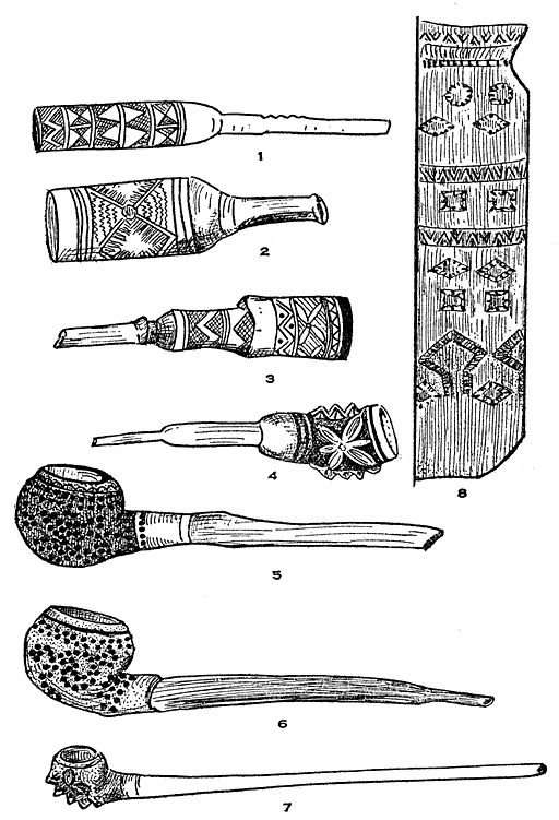 Designs on Pipes and Pottery.