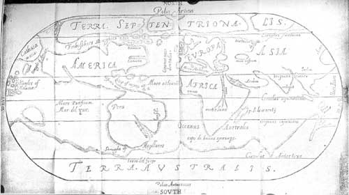FROBISHER'S MAP. From "A true Discourse of the late Voyages
of Discoverie for the finding of a passage to Cathaya by the Northweast
under the conduct of Martin Frobisher, Generall:" [London, 1578]. To
face p. 4.