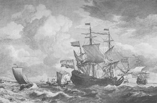 A DUTCH MAN-OF-WAR OF THE END OF THE 17th CENTURY. From a
print after Vandervelde.