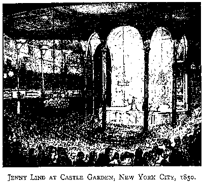 JENNY LIND AT CASTLE GARDEN, NEW YORK CITY, 1850.