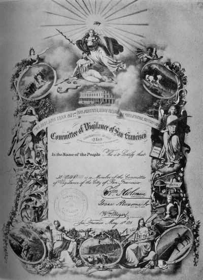 Certificate of Membership, Vigilance Committee, 1856