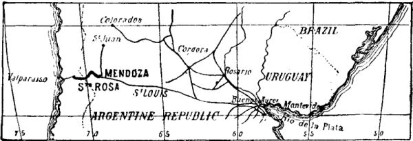 FIG. 2.—DIRECTION LINE OF THE RAILWAY
THROUGH THE ANDES.