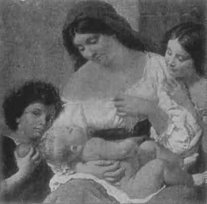 Mother Holding Infant Surrounded by Other Children