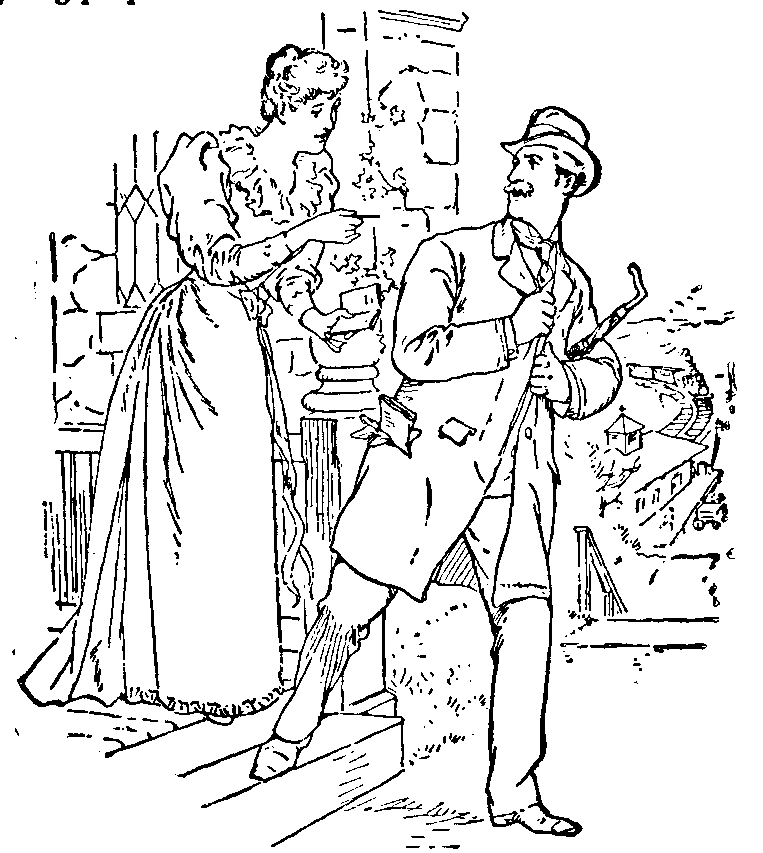 Line Drawing of a Woman and Man on a Porch