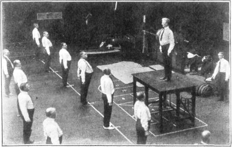 DOCTOR ANDERSON LEADING A GROUP IN THE YALE GYMNASIUM