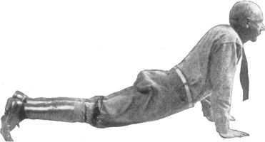 INCORRECT POSITION, SHOWING HOW MOST MEN SLACK IN SWEDISH
EXERCISES BY LETTING THE BACK BEND