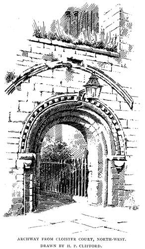 Archway from Cloisters, North-West.