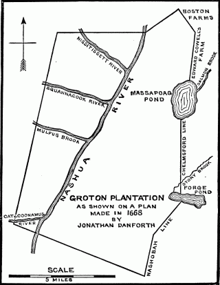Groton Plantation as shown on a plan made in 1668 by Jonathan Danforth