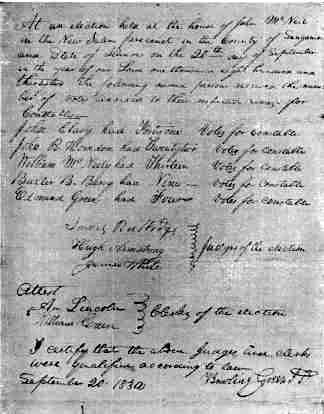 A FACSIMILE OF AN ELECTION RETURN WRITTEN BY LINCOLN AS CLERK IN 1832.