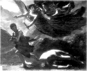 JUSTICE AND DIVINE VENGEANCE PURSUING CRIME. FROM A PAINTING BY PRUD'HON.