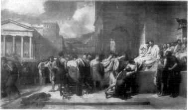 BRUTUS CONDEMNING HIS SONS TO DEATH. FROM A PAINTING BY LETHIČRE.