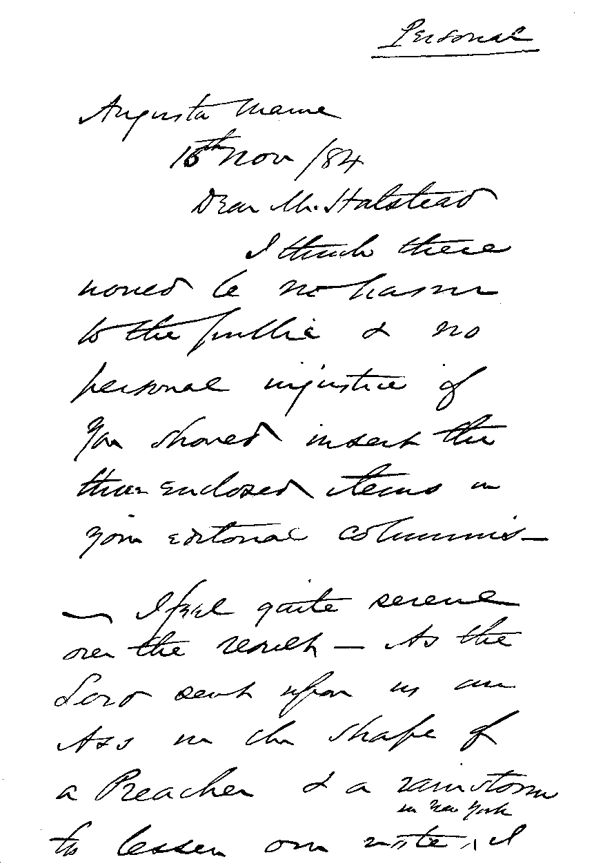 FACSIMILE OF THE LETTER WRITTEN BY MR. BLAINE TO MR. HALSTEAD.