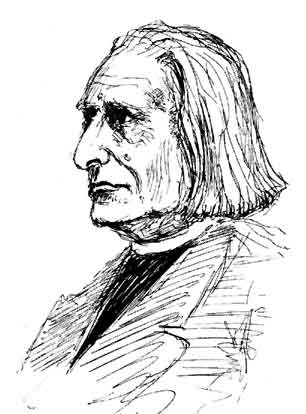 A sketch of Liszt by MacDowell drawn in 1883