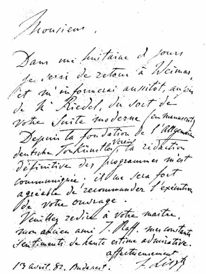 Facsimile of a letter from Liszt to Macdowell