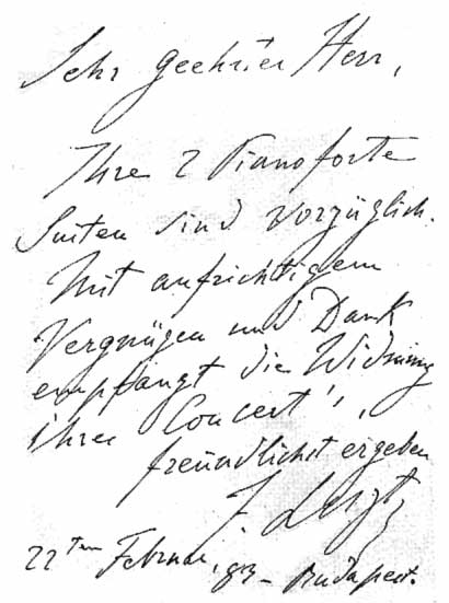 A letter from Liszt to MacDowell accepting the dedication of the First Piano Concerto