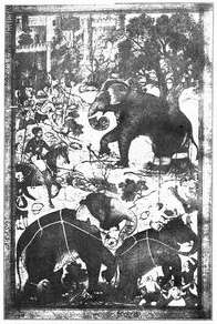 AKBAR DIRECTING THE TYING-UP OF A WILD ELEPHANT.