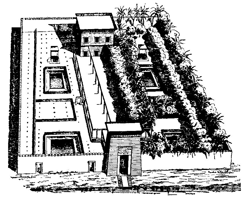 Fig 15.--Perspective view of the Theban house, from
Eighteenth Dynasty tomb-painting. 