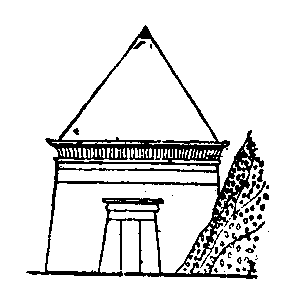 Fig 147.--Theban tomb, with pyramidion, from scene in a
tomb at Sheikh Abd el Gûrneh. 