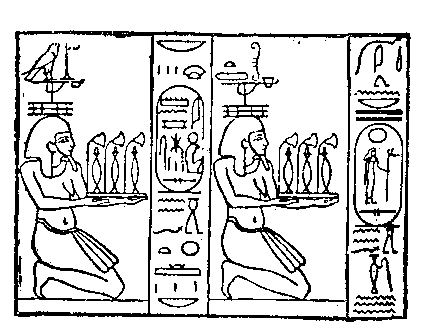 Fig 102.--Two Nile-gods, bearing lotus flowers and
libation vases. 