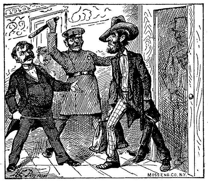 An angry man is confronted by a policeman.