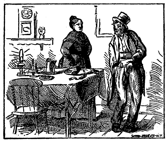 A woman looks at a man who is searching his pockets.