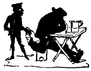 A sailor picking the pocket of a man dozing at a bar table.