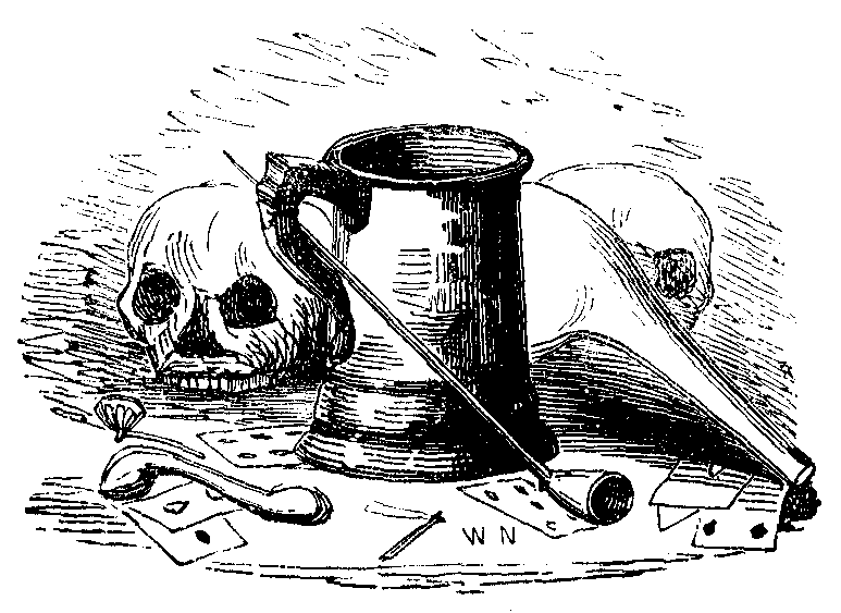 A tableau with a tankard, a pipe, cards, etc.